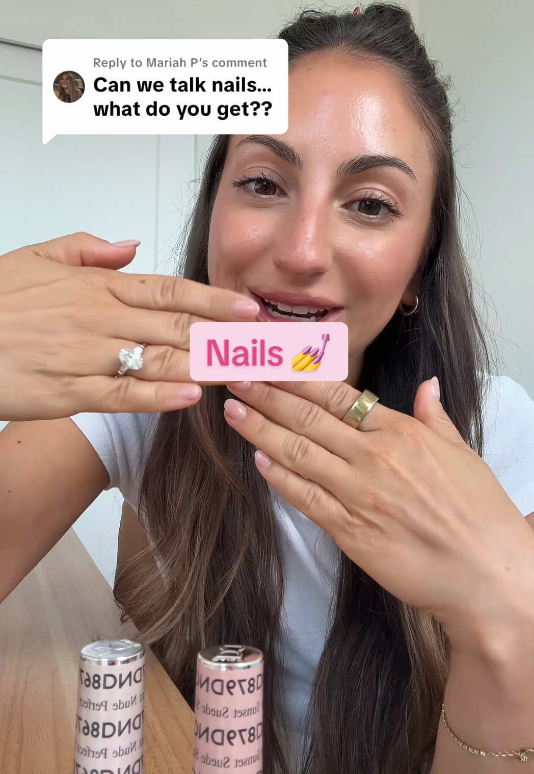 Replying to @Mariah P nail walkthrough!!! I buy my gel polishes from @dndgel — in the color sunset suede. I also love perfect nude. #weddingnails #nailinspo #nudenails 