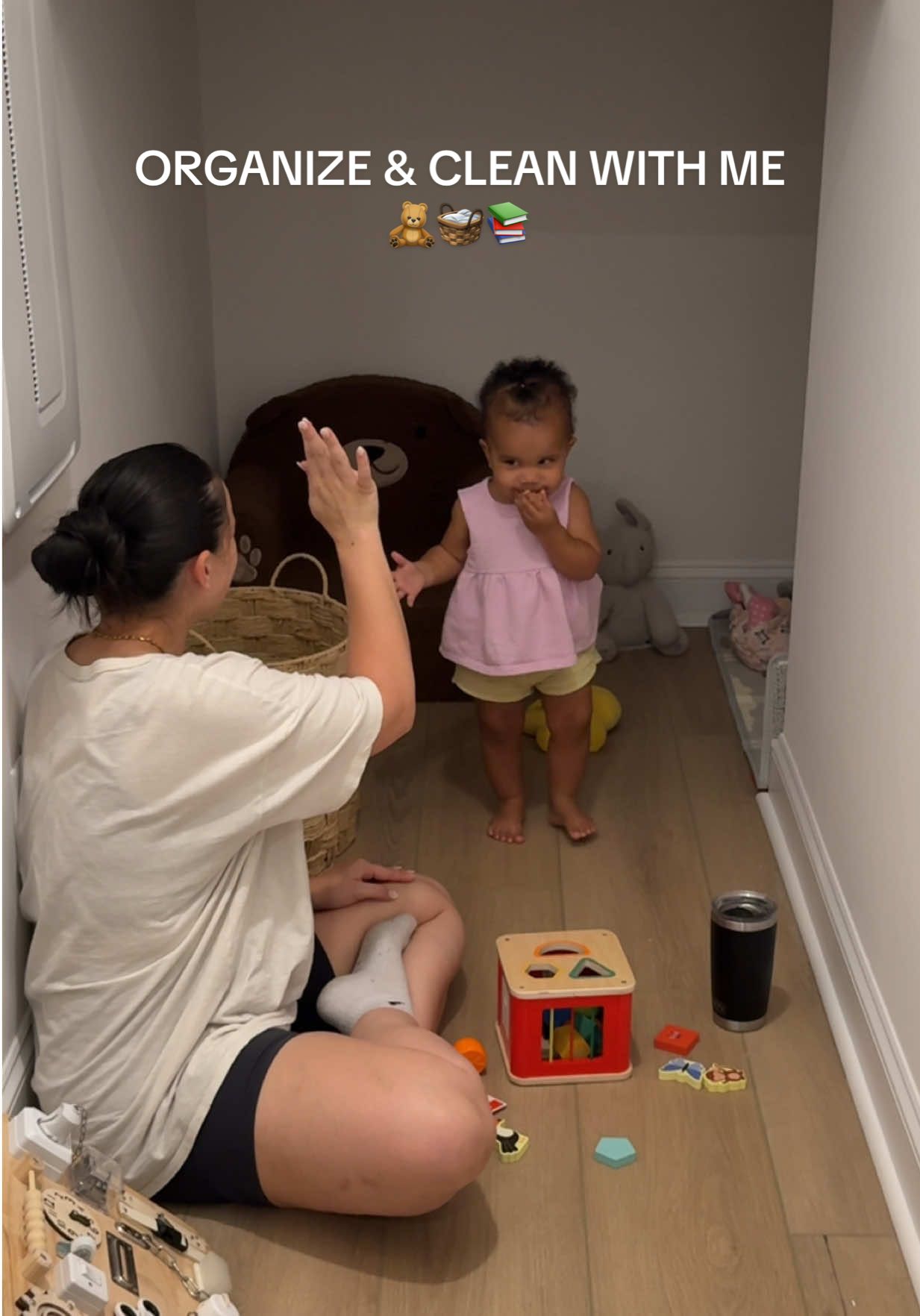 How should I decorate her little playroom under the stairs?? I want to add a magnetic wall and some decor to make it a fun place for her to learn and explore.  I use to have a closet area like this growing up and I loved itt. 💞 #playroomideas #playroomunderthestairs #girlmom #cleanwithme #momvlog 