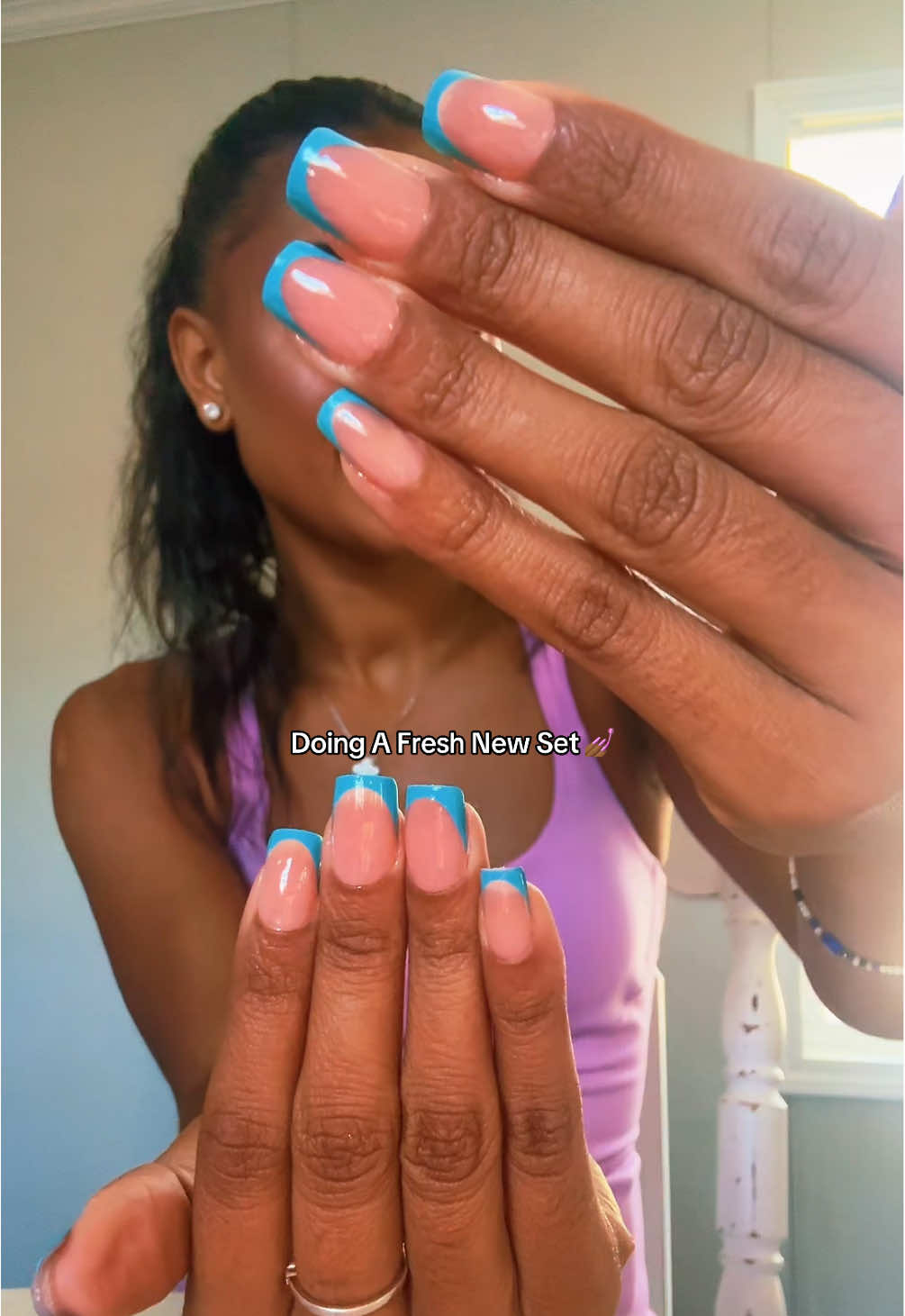 Only took me about 30 minutes & they will last me a few weeks 🩵 #frenchtipnails #nailsathomecheck #pressonnails #fyp #viral 