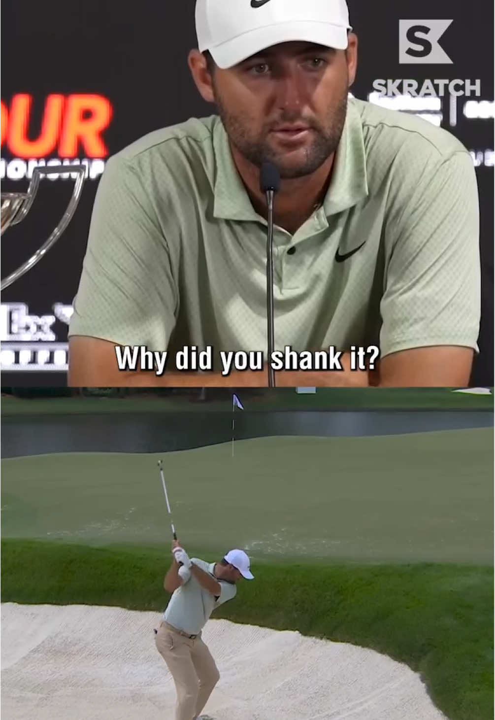When Scottie had to explain why he shanked it at last year’s Tour Championship 😭 #golf #PGATOUR #scottiescheffler #sports 