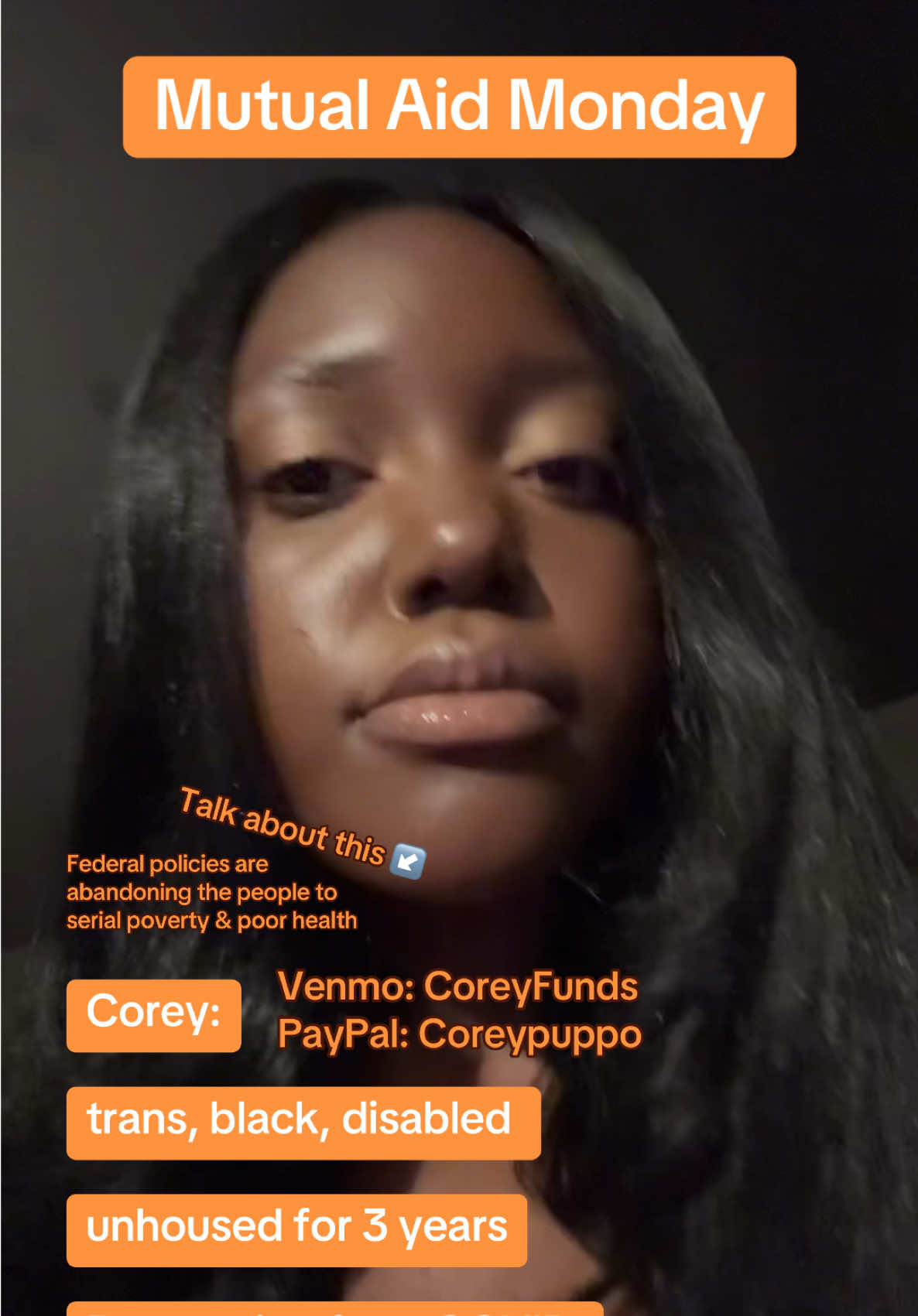 Mutual Aid Recipient: @Cori_  Lower income people are being abandoned by social systems- we can support those most impacted by this directly by making videos and sending funds #mutualaidmonday #artistsoftiktok #YANAtheartist