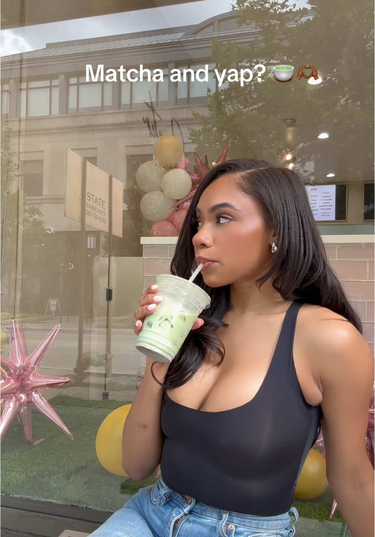 Yapping and getting content at the same time > Also, If you’re a matcha lover, definitely give @yumiisofficial a try 🍵💕