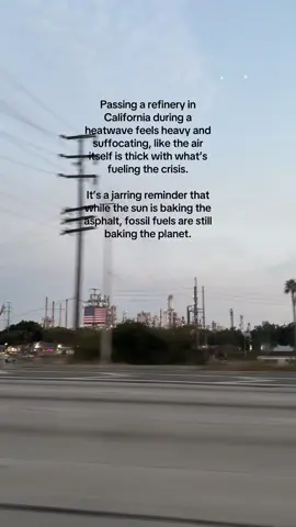 Ugh I hate seeing these on the side of highways in the middle of cities where people live work and breathe. passing a refinery in the middle of a california heatwave feels heavy, like the air is thick with the stuff fueling the crisis. while the sun bakes the road fossil fuels are still baking the planet. #climatechange #fossilfuels #heatwave #climatecrisis #climateaction