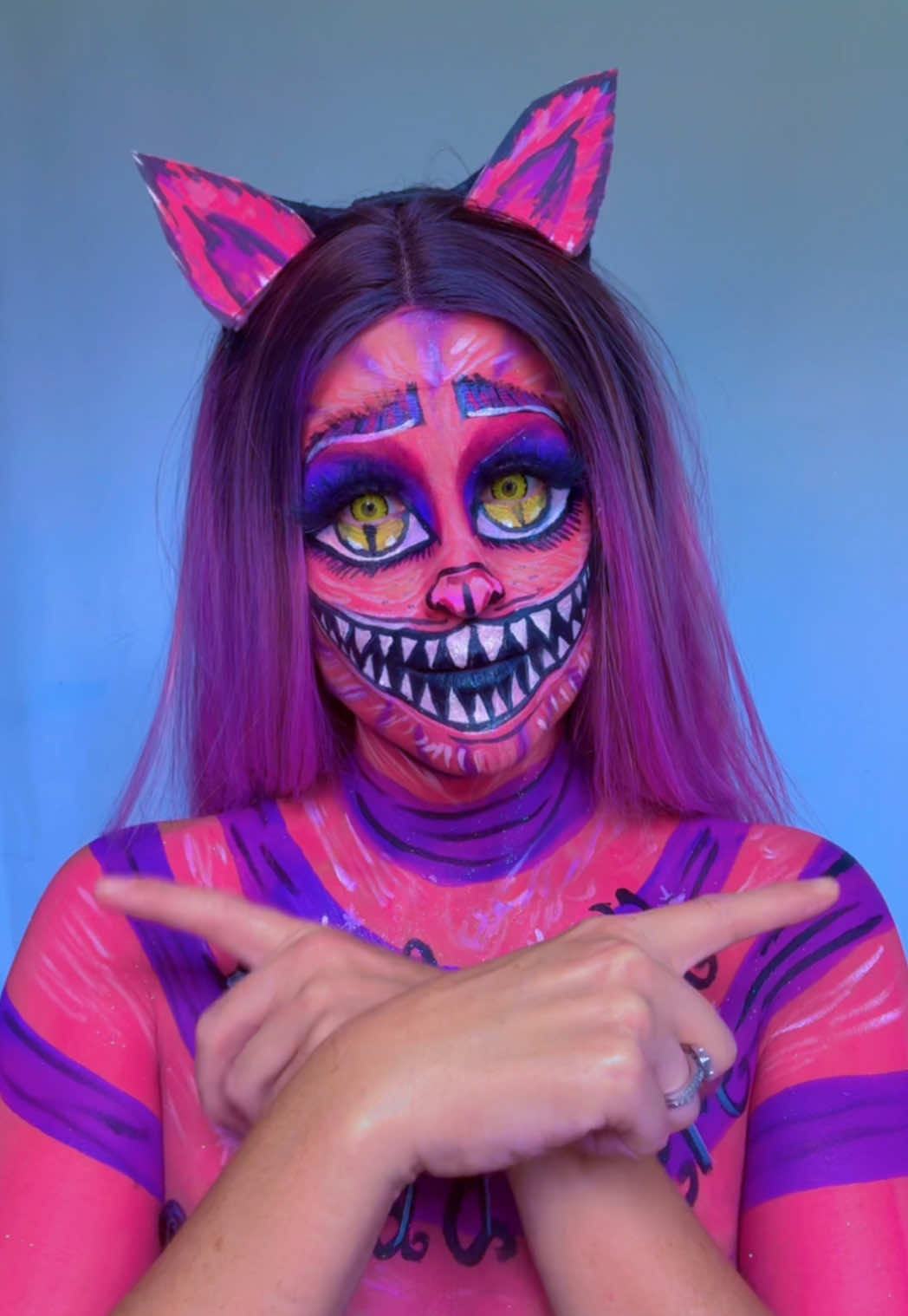 Cheshire Cat was one of the first makeup looks I did back in 2017! #cheshirecatmakeup #cheshirecatcosplay #cheshirecat #disneymakeup #makeuptutorial 