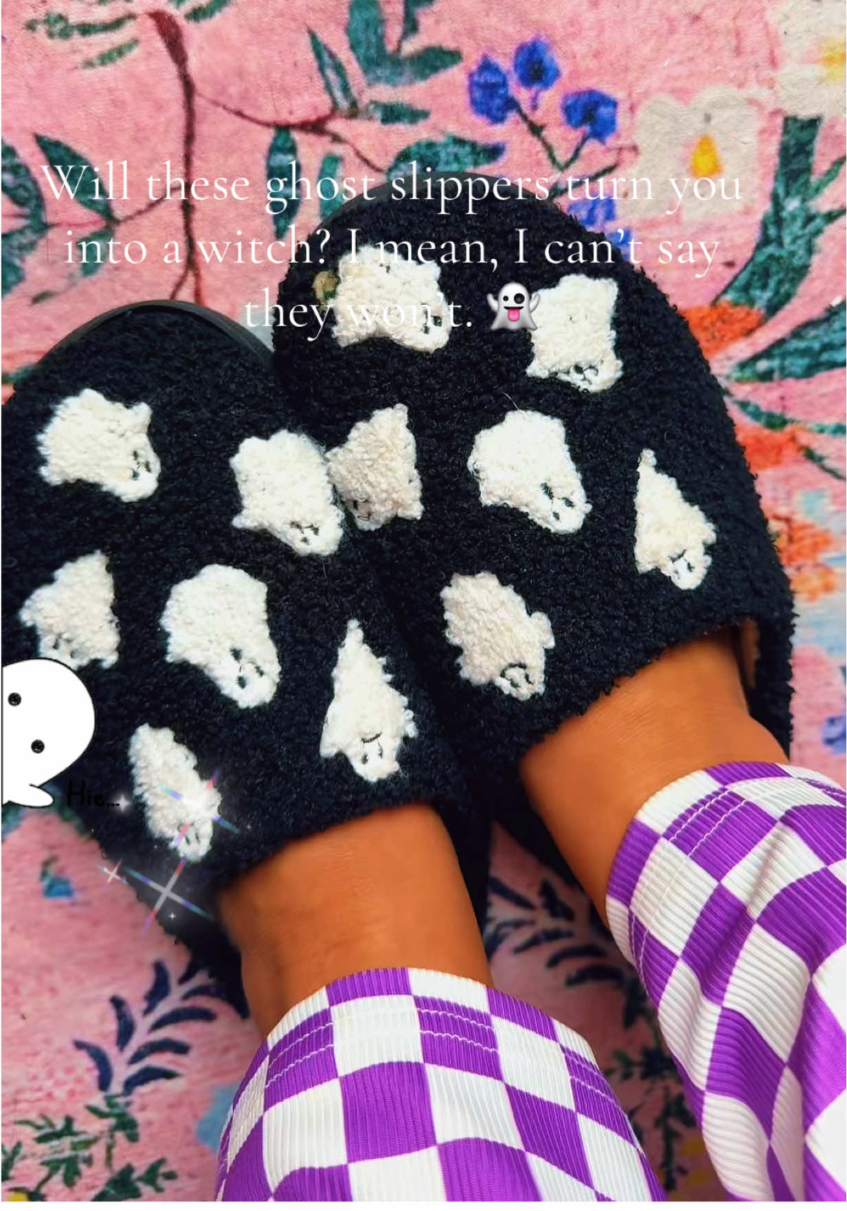 Will these super cute uncomfortable ghost slippers turn you into a witch?? I mean, I can’t say they won’t.  #Witchy #witchtok #spookyseason #ghostslippers 