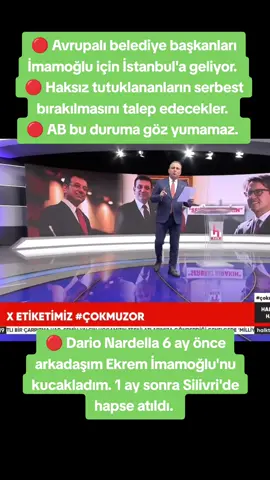 🔴 Avrupalı belediye başkanları İmamoğlu için İstanbul'a geliyor.  🔴 Haksız tutuklananların serbest bırakılmasını talep edecekler.  🔴 AB bu duruma göz yumamaz. 🔴 Dario Nardella 6 ay önce arkadaşım Ekrem İmamoğlu'nu kucakladım. 1 ay sonra Silivri'de hapse atıldı. #keşfet  #ekremimamoğlu  #chp  #avrupa  #istanbul 