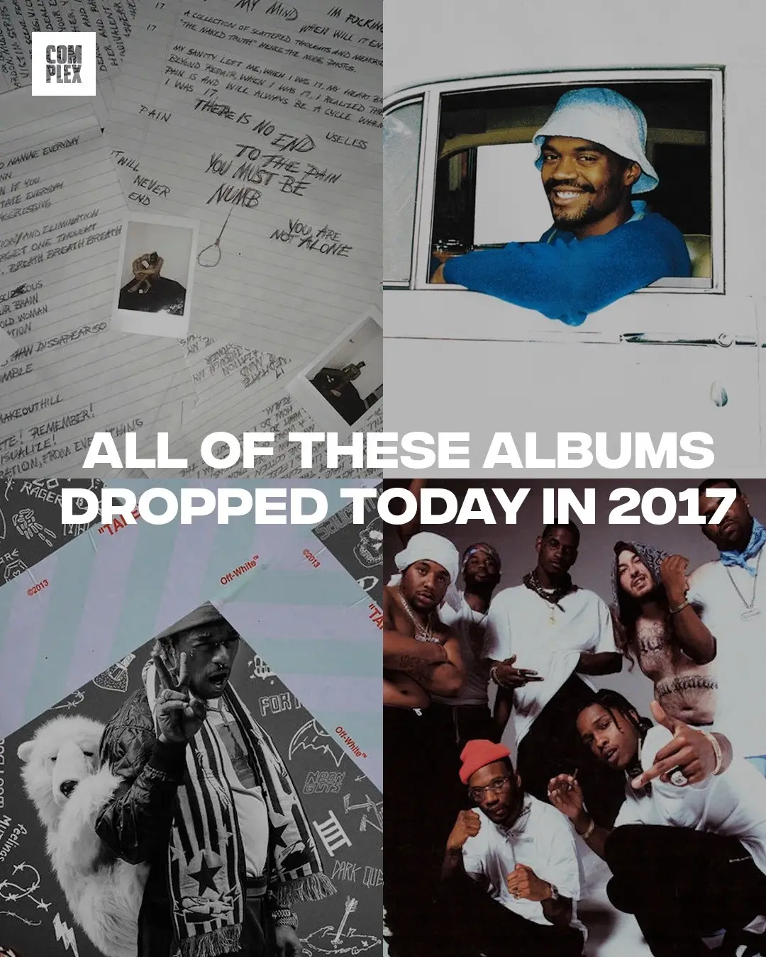 Where were when these albums dropped? 💿 XXXTENTACION — 17 💿 Lil Uzi Vert — LUV IS RAGE 2 💿 A$AP Mob — Cozy Tapes, Vol. 2: Too Cozy 💿 BROCKHAMPTON — Saturation II 💿 Daniel Caesar — Freudian