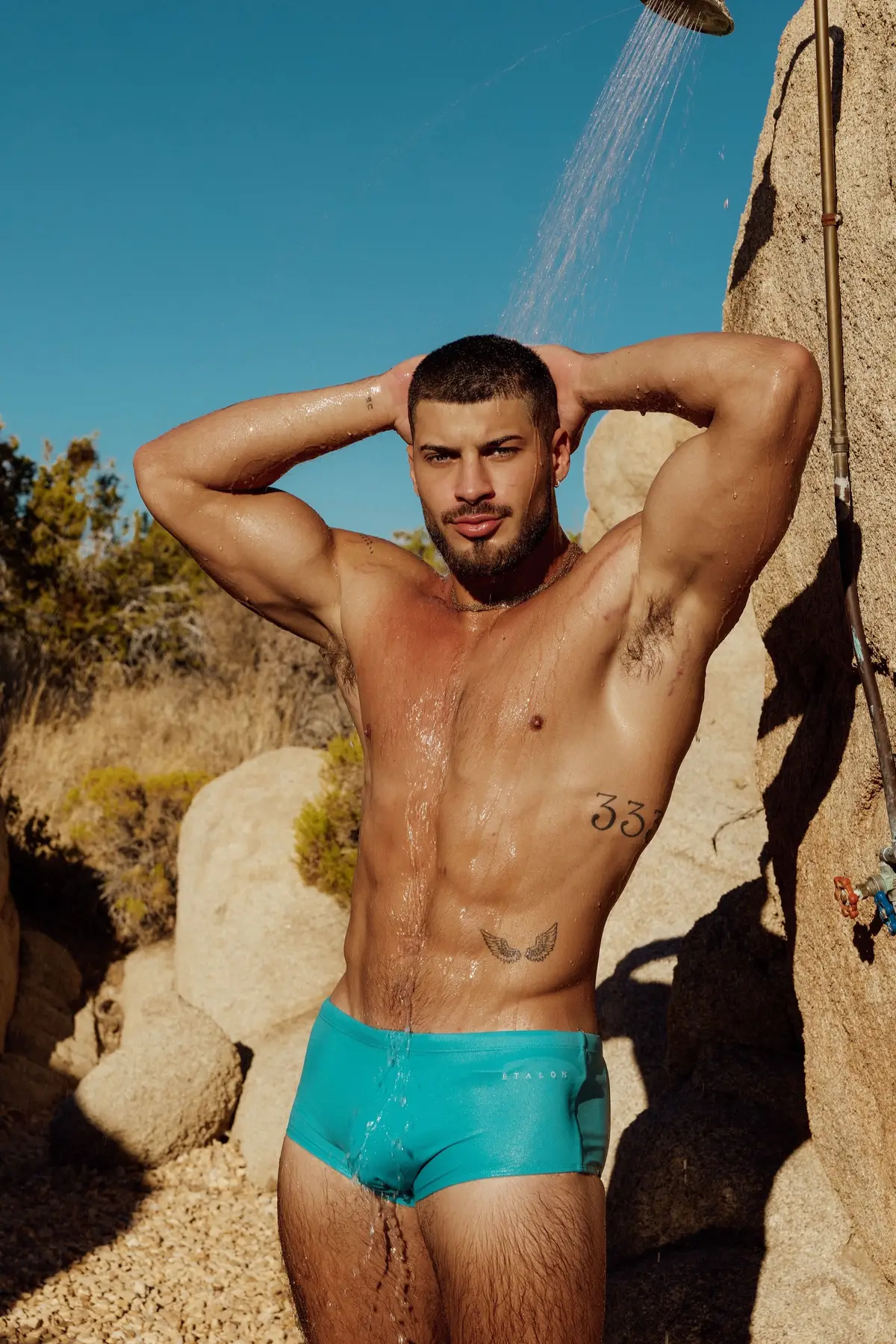 Signature Brazilian Swim Sunga photographed in Yucca Valley August 2025