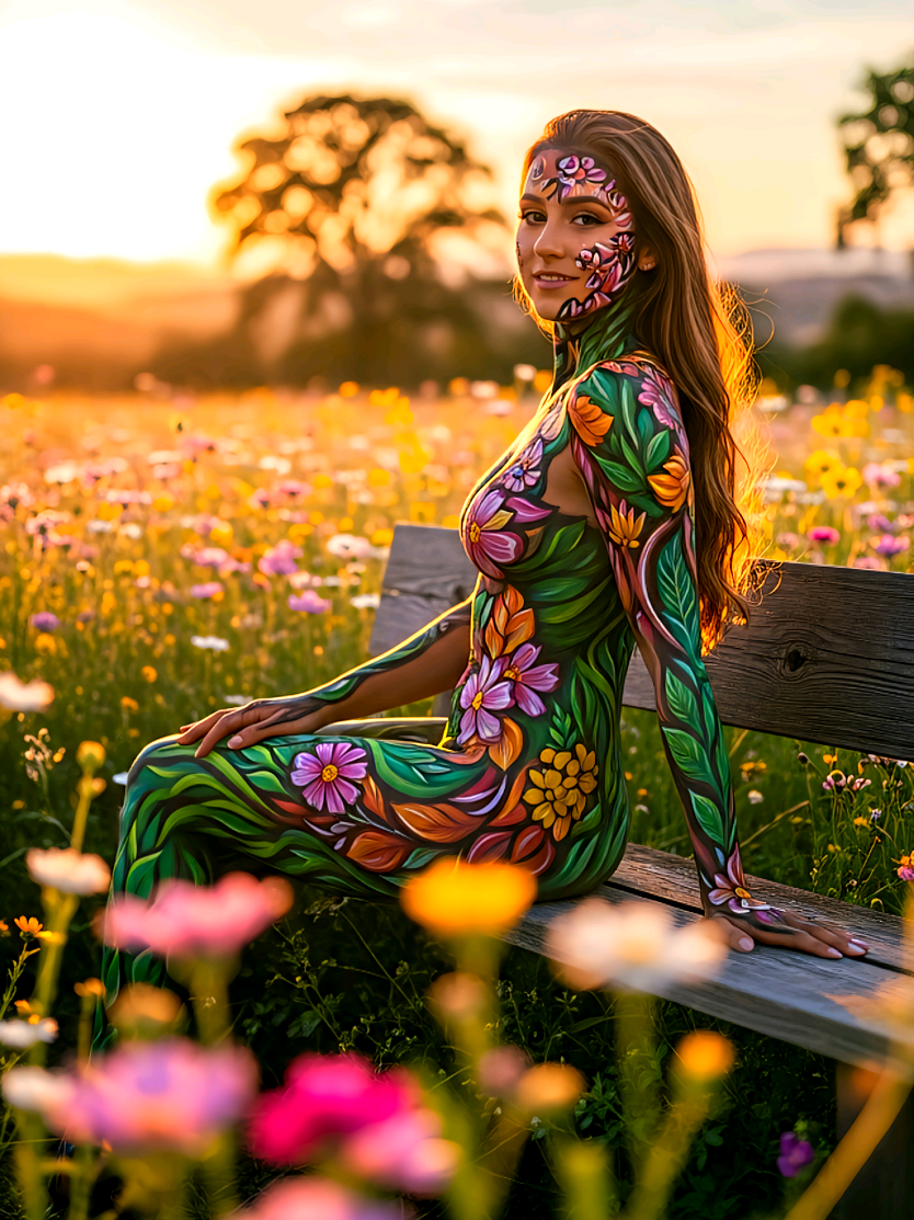 Beautiful woman with a body painting, enjoying life and relaxing in nature. #bodyart #bodypaint #facepaint #nature #unfreezemyaccount 