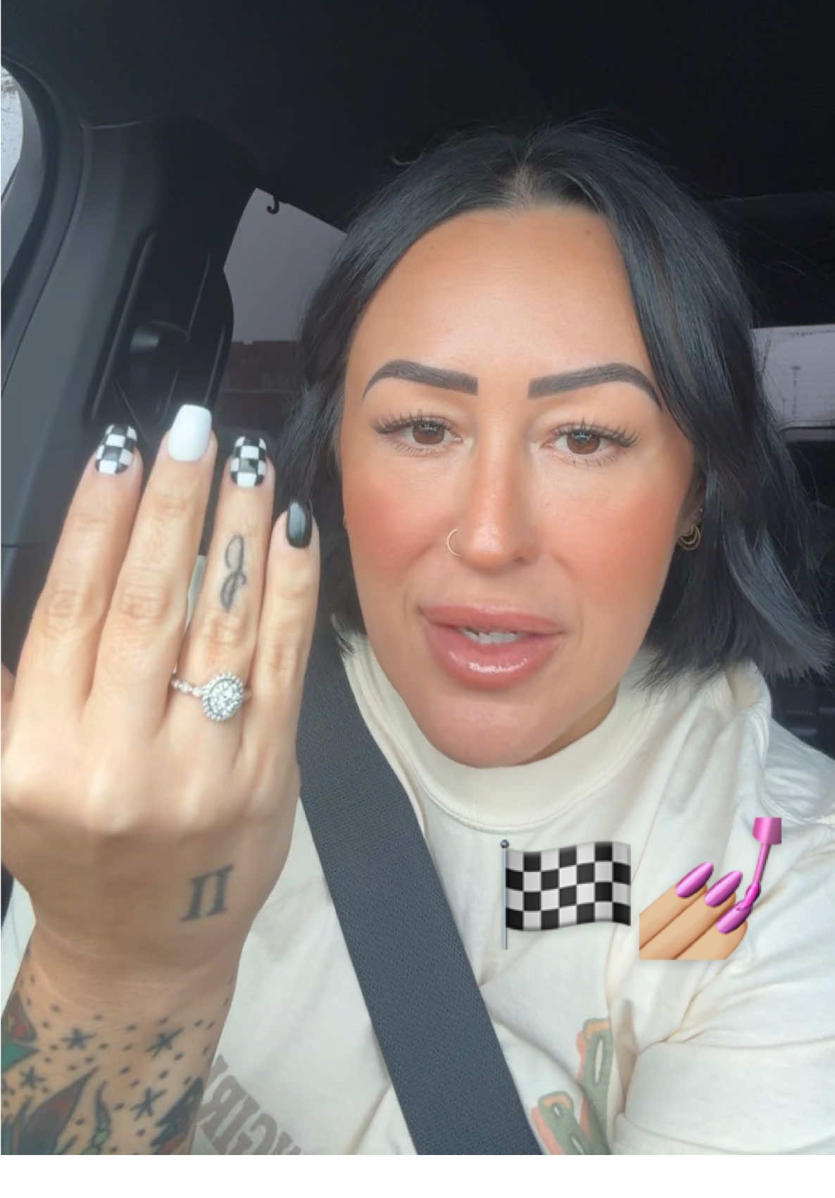 i’m still so impressed with the quality of these nails! 10/10 recommend. (goth girl collection 1 final game) @Nail Haven #fyp #foryoupage #pressons #pressonnails #checkerednails 