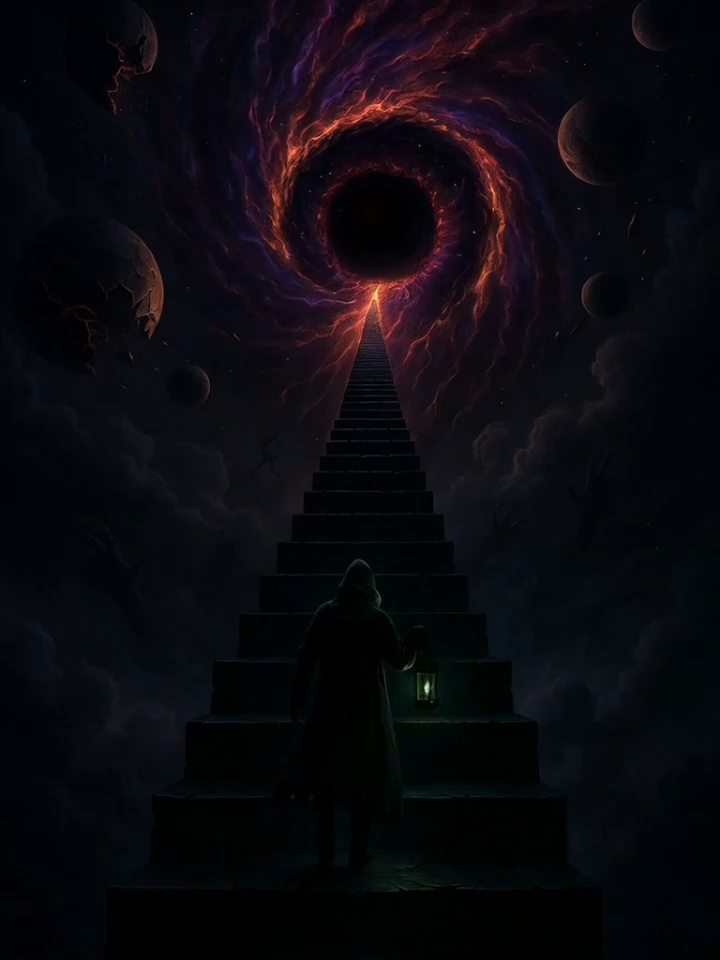 The stairs call you… but they demand a sacrifice. Would you climb, knowing you’ll never return? 💀⛓️ 👉 Comment below: Climb or Stay #nachdenken #horrorstory #nightmarefuel #darkart #entscheidungen #viralditiktok