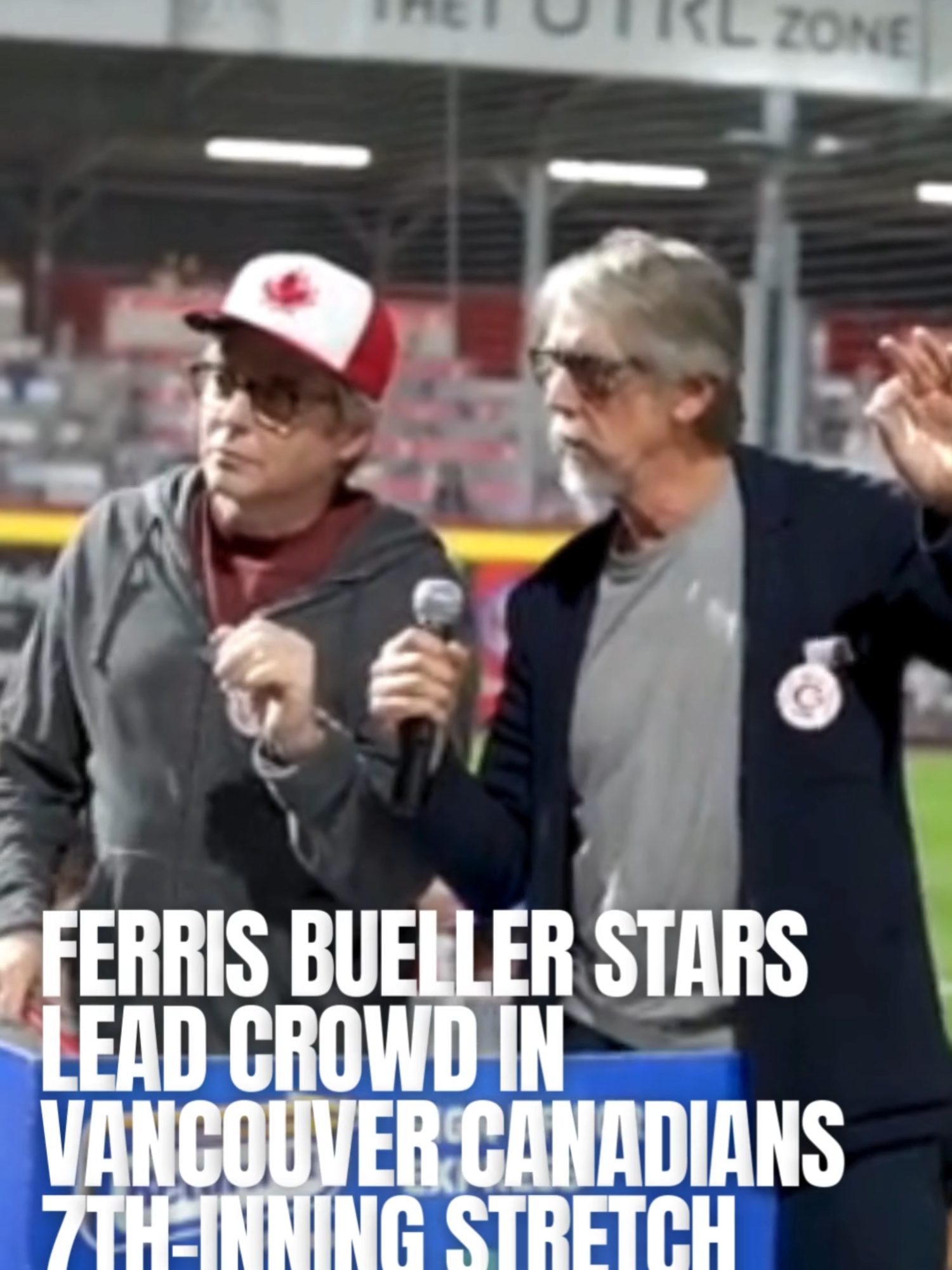 Matthew Broderick and Alan Ruck, two of the stars from the 1986 classic Ferris Bueller's Day Off, were at the Vancouver Canadians' game at Nat Bailey Stadium on Saturday (Aug. 23) and led the crowd in singing 