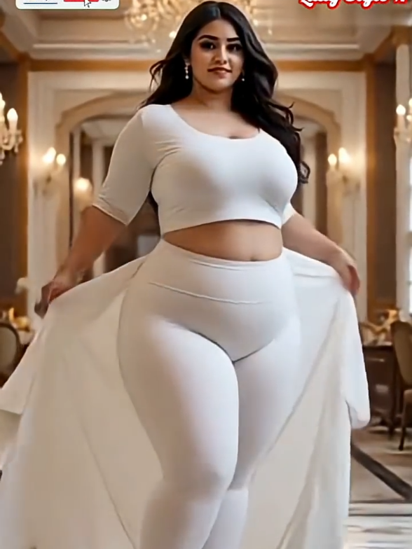 Elegant White Saree Grace: Plus-Size South Asian Beauty in Royal Ballroom #princessofdubai🇦🇪 #beautifulgirl #fashion #beautifulladystyle #2025 