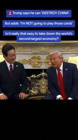 Trump says he can ‘DESTROY CHINA’ But adds: ‘I’m NOT going to play those cards’ Is it really that easy to take down the world’s second-largest economy? #netbrief #donaldtrump #china #usnews #fyp 