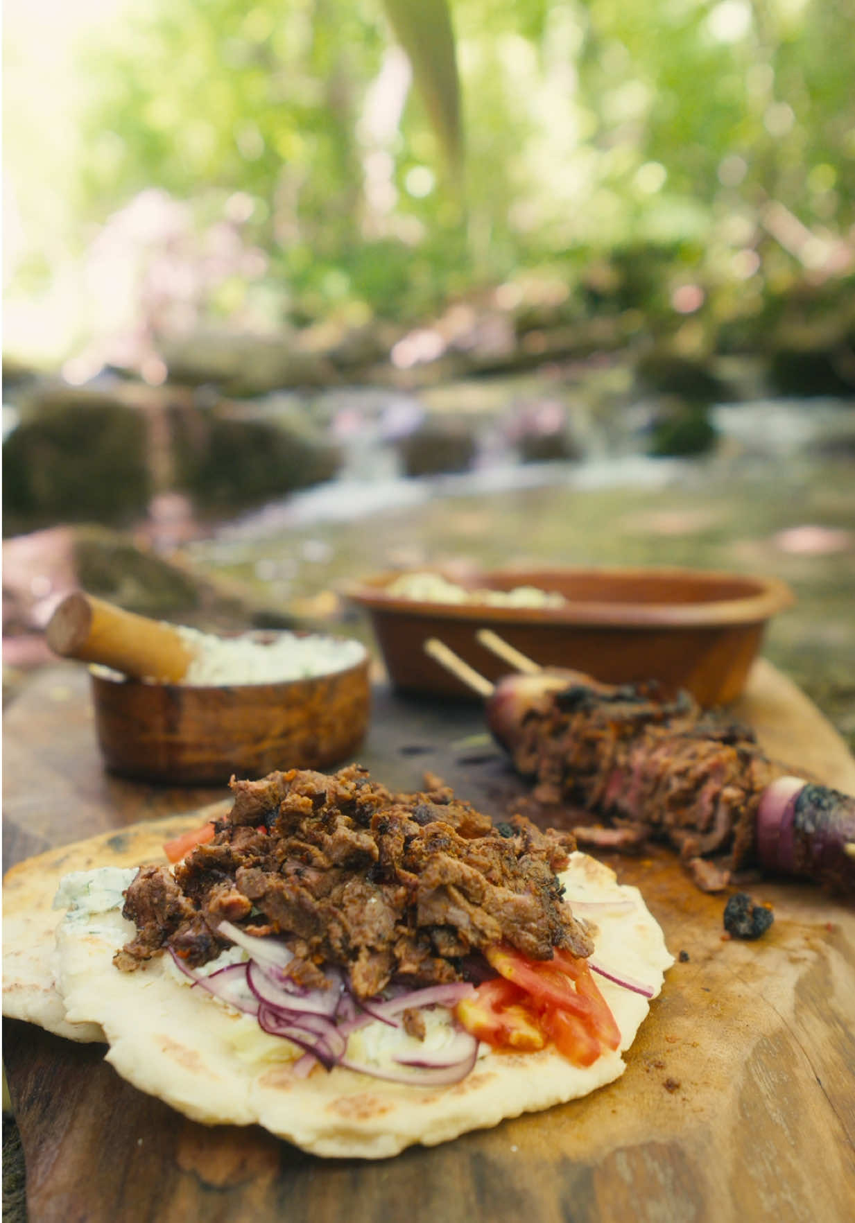 Handmade Gyro in the Forest 😍🔥 #gyro #cooking #outdoorcooking #asmrcooking #thenikosknife 