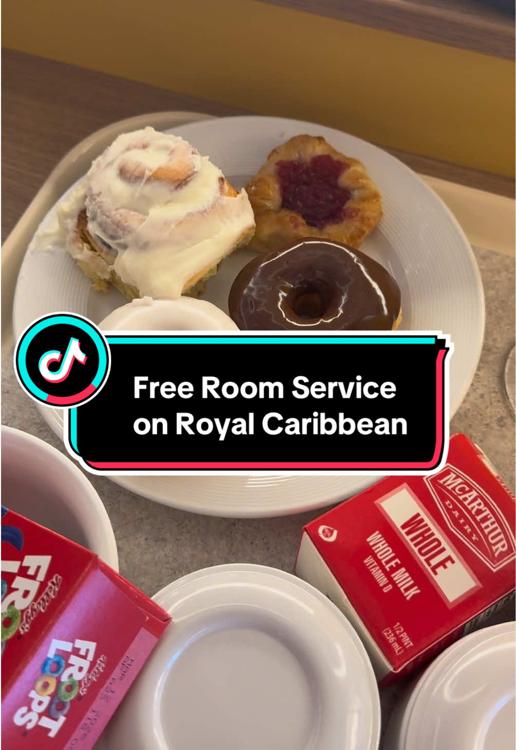 One of my favorite things to do on a @Royal Caribbean cruise is order room service for the morning. A few bites to hold me over while I watch the sun rise and wait for the rest of my family to wake up and get dressed for “real” breakfast 🤣 I get all the free options I want delivered to the door. There are “premium options” and tons of lunch/dinner/late night bites that are a service fee of $7.95 but you can again order as much as you want! Feels so bougee 😎 #royalcaribbean #staroftheseas #cruisetipsandtricks #roomservice #FoodTok