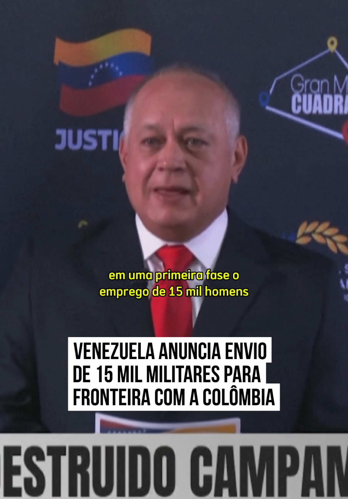 O ministro do Interior da #Venezuela, Diosdado Cabello, anunciou nesta segunda-feira (25/8), o envio de cerca de 15 mil militares, entre homens e mulheres, para a fronteira do país com a #Colômbia. A operação ocorrerá nos estados de #Zulia e #Táchira, e visa, segundo Cabello, fortalecer a segurança e combate ao narcotr4fico na região. 