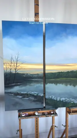 24 karat gold leaf and oil painting triptych. Each canvas is a different season — do you see it? #oilpainting #artist #landscapepainting #luxury