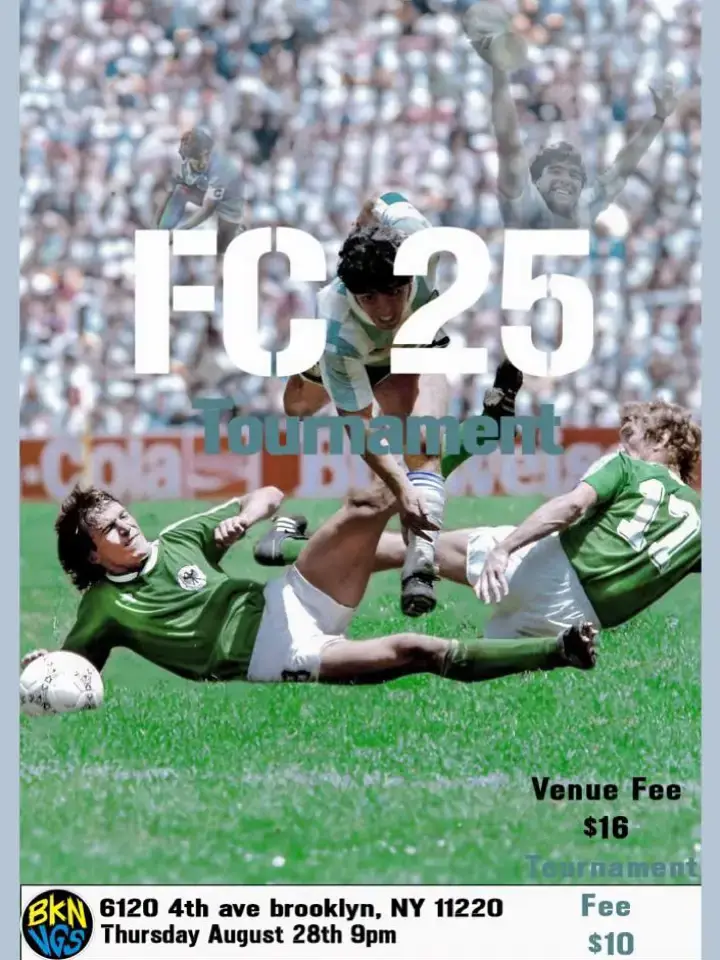 This Thursday at 9pm. we got #Fc25  tournament. More info on the sign up link; https://www.start.gg/ ArcadeBrooklynFC25 Flyer by: @NaviiXi