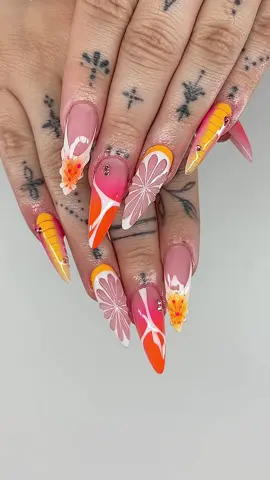 WATCH ME WORK: Pink & orange is just THAT color combo 😚🤌🏻🩷🧡 Recreation: @nailsbykims  long nails, almond nails, nail inspo, nail ideas, nail videos, nail tutorials, pink nails, orange nails, pink and orange nails, vacation nails, airbrush nails, aura nails, ombré nails, neon nails, bright nails, abstract nails, fruit nails, 3d nail art, french nails, croc print nails, nj nail tech, newark nj nail tech 