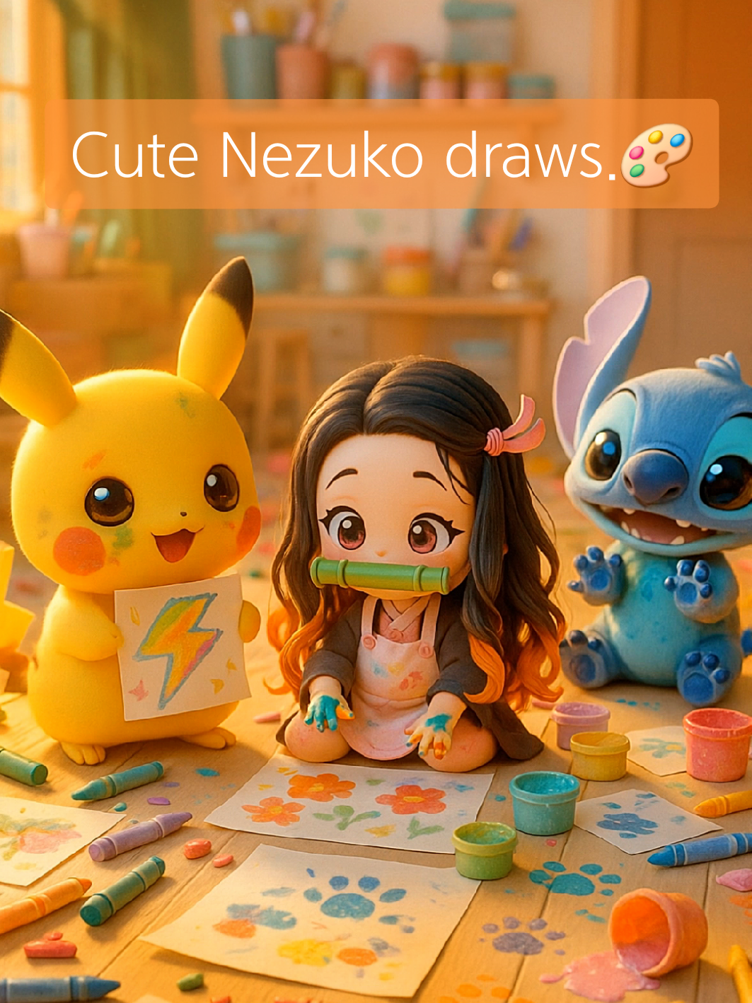 Cute Nezuko draws.🎨 #cute #pikachu #nezuko #stitch #foryou 