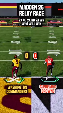 Washington Commanders vs Cleveland Browns in a Madden 26 relay race — 2 QBs, 2 RBs, and 2 WRs each. Who’s crossing the line first? If you play 2K, Madden, or CFB, we’ve got plenty of people to squad up with in the J9 Gaming community. Comment j9 and I’ll DM you the Discord invite. #madden26 #madden #maddenclips #maddennfl #nfl 
