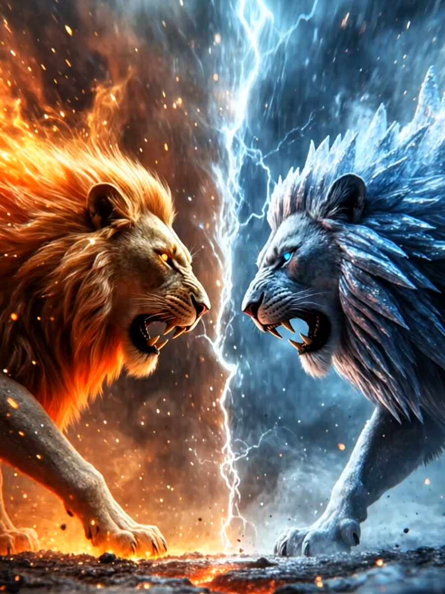Lions of Fire & Ice🔥❄️🦁Set As Wallpaper #lion #Viral #livewallpaper #fyp #LiveWallpaperLion 