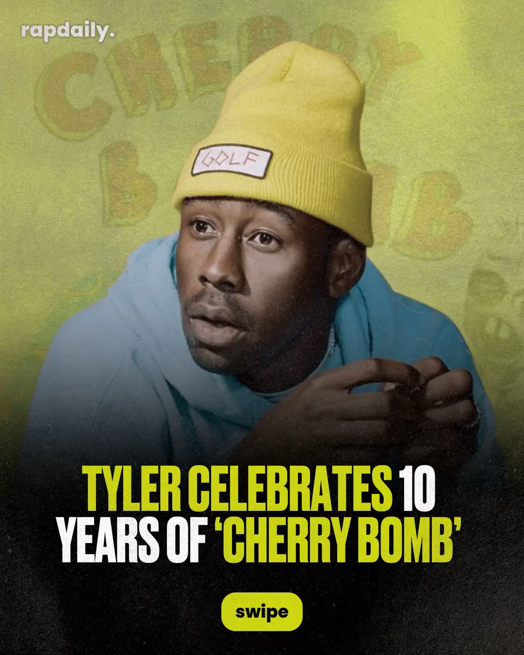 Tyler, the Creator is celebrating 10 years of #CherryBomb with a special anniversary clothing collection. 💥  The album dropped in April of 2015 and has been one of his personal favorites for some time.  In 2018, he said: “‘Cherry Bomb is my favorite.’” In another interview, he added, “Everyone hated it, except for, like, real music lovers who care about drums.” A decade later, the album’s impact lives on, and now fans can wear a piece tied to its history. The collection brings back the vibrant colors and graphics that defined the ‘Cherry Bomb’ era, featuring hoodies, tees, and more that pay tribute to the album’s legacy. Swipe to see more about the project and the new collection.  #tylerthecreator #rap 