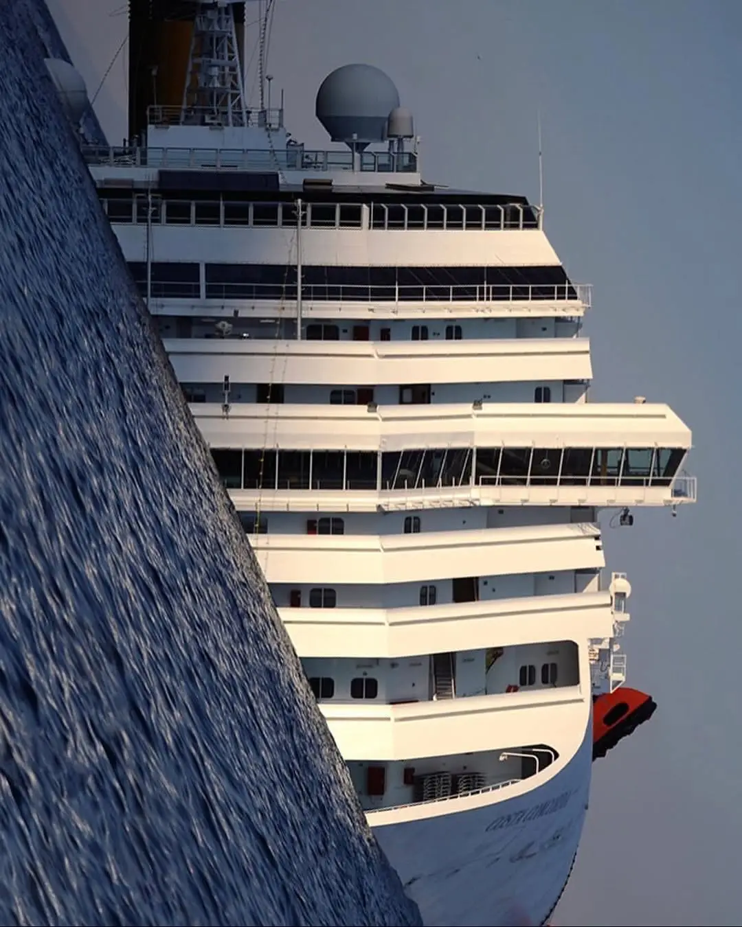 The Costa Concordia cruise ship sinking after striking a rock which created a 53 m (174 ft) gash in the hull (2012) The ship was sailing too close to the shore, a maneuver reportedly intended to perform a salute, but it resulted in a collision with a rock formation. The incident caused 32 casualties and was primarily attributed to human error, specifically the actions of the ship’s captain Francesco Schettino who also abandoned the ship while passengers were still on board