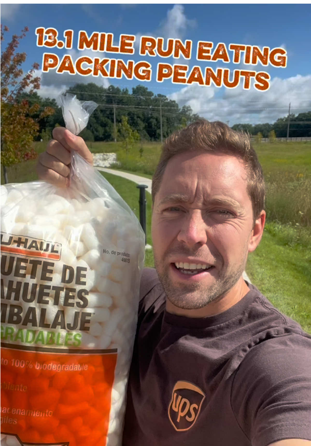 Running a Half Marathon only eating packing peanuts #halfmarathon #runningchallenge #runnertok #freewill #packingpeanuts 
