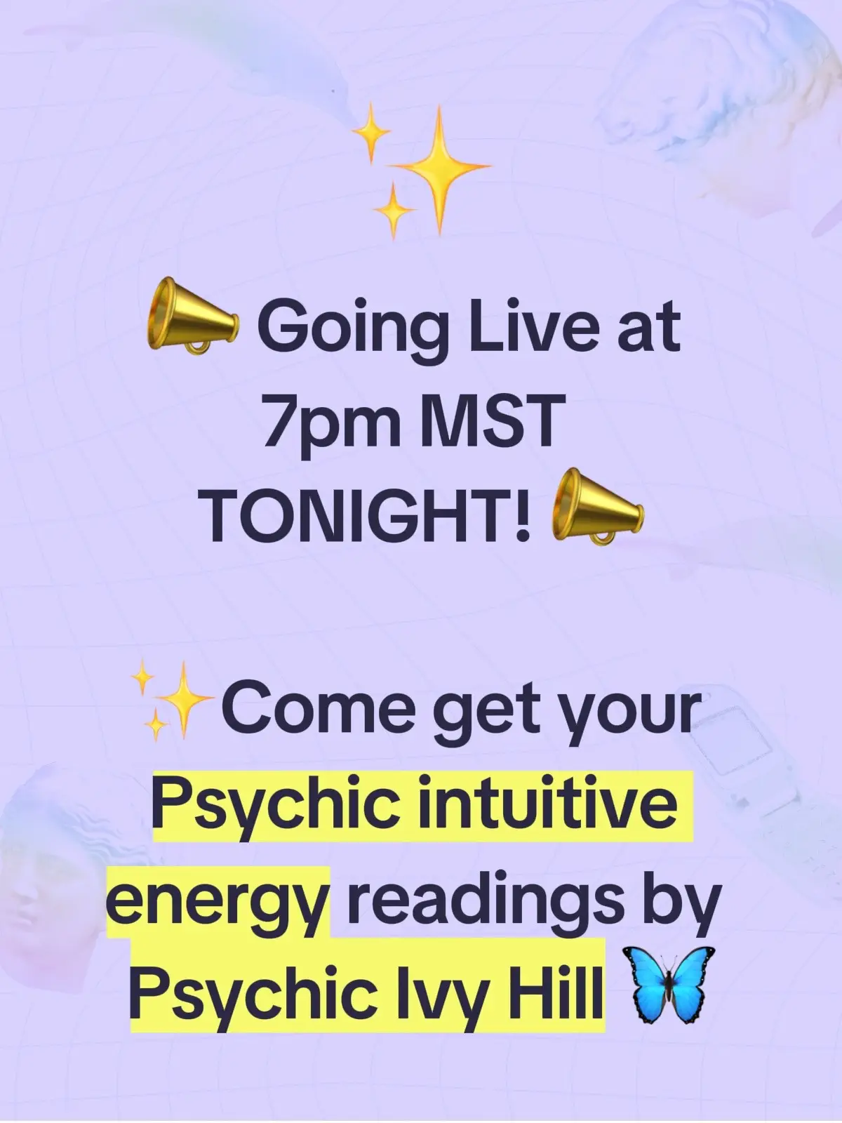 ✨ Join Ivy Hill, the talented Psychic Intuitive & Medium, for amazing collective and personal readings! 🌟 Want a personalized reading during the live session? Check out her bio link or visit ivyhillpsychic.com for options! 🔮💖  #PsychicReadings #Medium #Intuitive #LiveReadings #IvyHillPsychic    