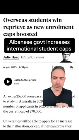 Albanese government decides to increase the international student cap by 25,000.  I have a slightly controversial take on this, and reactions are here.  #auspol #leaderbilt #internationalstudent #christiancunningham #housing 