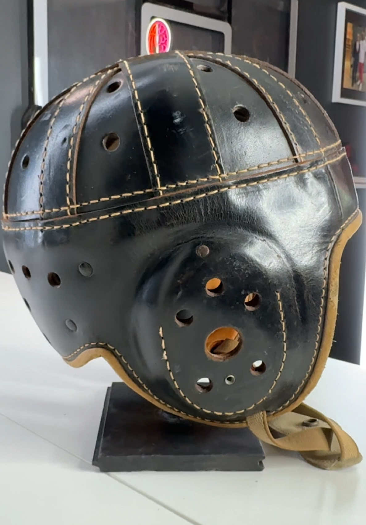 🤯 95 years old!!! Original Splading Leather Football Helmet from the early 1930s #TheSportsVLT 🏈🔥 #MotivatedByMylan