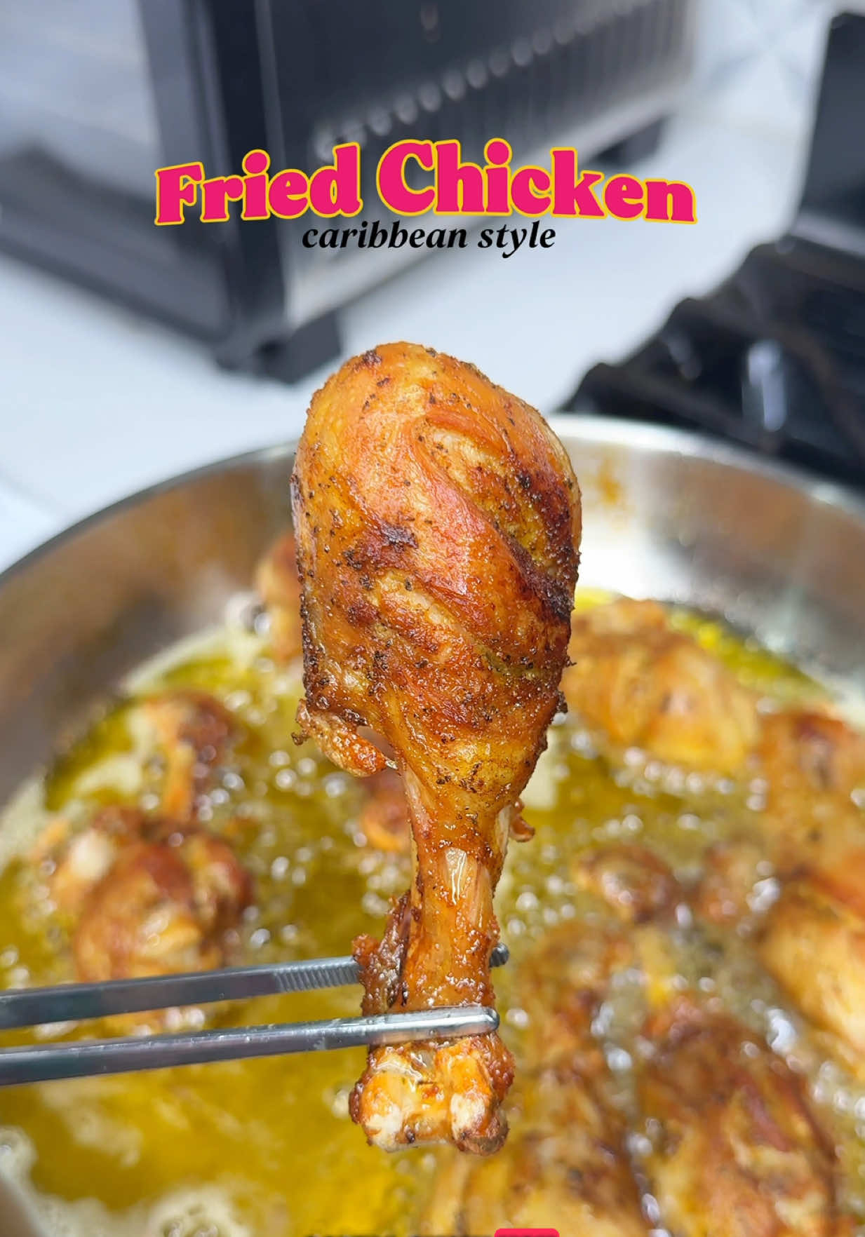 Let’s make some Caribbean style fried chicken 😍😍 This is how we do fried chicken in the Caribbean 🇩🇴🇵🇷🇨🇺seasoned to the bone, parboiled, then fried until golden and crispy. INGREDIENTS: 	•	Chicken drumsticks (skin removed, cut for seasoning) 	•	Lime and vinegar (for washing) 	•	Bitter orange juice (fresh or bottled) 	•	Garlic cloves, smashed 	•	Dominican oregano 	•	Homemade sofrito  	•	Salt 	•	Paprika 	•	Onion powder 	•	Garlic powder 	•	Achiote oil (optional, for color) 	•	Oil for frying INSTRUCTIONS: 	1.	Wash chicken with lime and vinegar, rinse, and pat dry. 	2.	Add bitter orange juice, then mash garlic with oregano and rub it into the chicken. Add sofrito. 	3.	Season with salt, paprika, onion powder, garlic powder, and achiote oil if using. Massage everything well and let marinate for a few hours or overnight. 	4.	Parboil the chicken with the leftover marinade and a splash of water. Cover and cook for about 10 minutes, flipping halfway. 	5.	Let the chicken rest before frying so it’s not wet when it hits the oil. 	6.	Fry until golden brown and crispy on all sides. [ Dominican food, pollo frito, Dominican style fried chicken Dominican Republic, Dominican cooking, pollo frito, Dominican recipe, habichuelas guisadas, Cooking With Gi ] #friedchicken #pollofrito #dominicanfood #caribbeanfood #comidadominicana   
