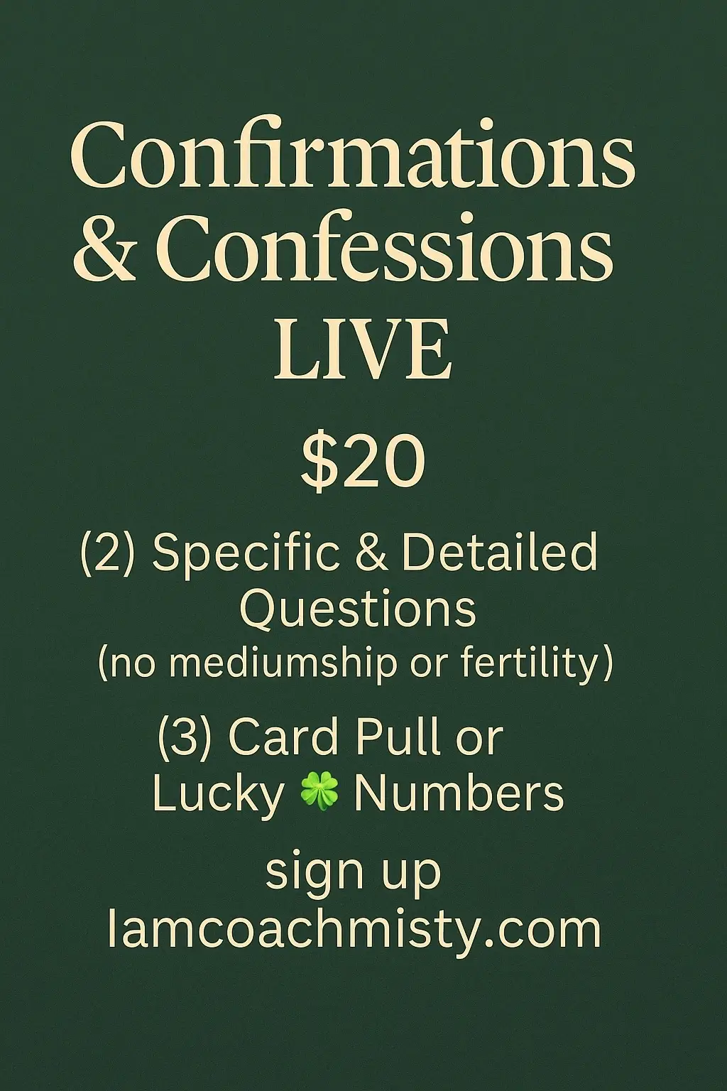 What do you need more—CONFIRMATION or CONFESSION? 👀 Join me LIVE for clarity, answers, and card pulls. Only $20! 💻 iamcoachmisty.com #spiritualcoaching #CoachMistyEffect #cardpull #livereadings 
