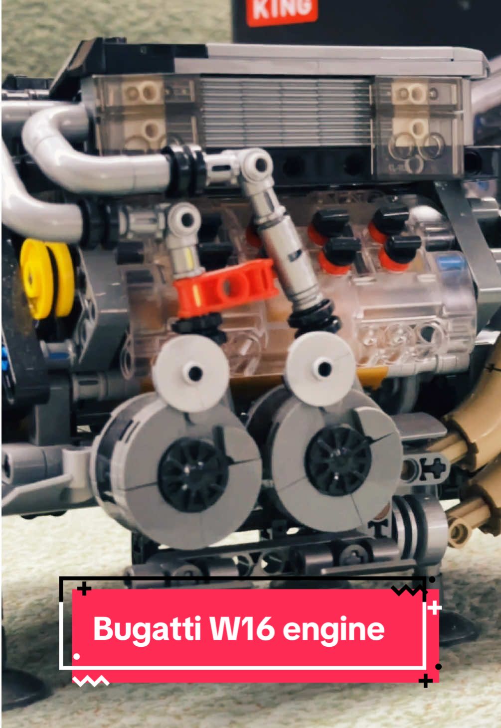 Bugatti W16 engine with coupon $40-6 #mouldkingstore #tiktokshoplaborday #fallfreshness #engine #w16engine #legoengine #giftguide #giftideas #buildingblocks #displaycase #bugatti #miniengine 