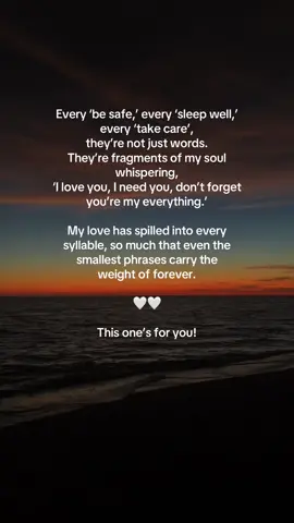 When you truly love someone, even the smallest words carry the biggest meaning… every “be safe,” every “sleep well,” every “take care” is really just another way of saying I love you. 🖤 The truth is, real love hides in the quiet moments, in the subtle ways we show we care, in the words that sound simple but are heavy with devotion. This kind of love doesn’t fade—it lingers in every heartbeat, in every whisper, in every reminder that you’re their everything. #fyp #Love #soulmate #viral #lovequotes 