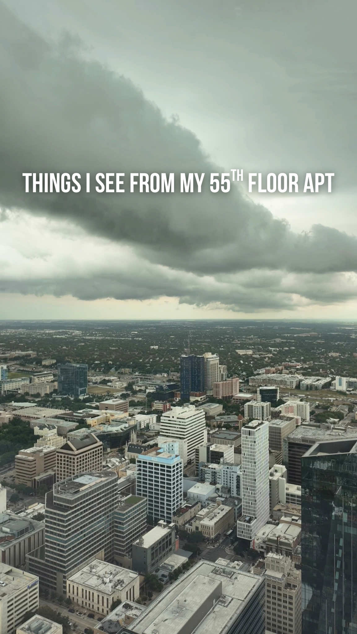 From police chases to glowing full moons here is a glimpse of what I see daily living on the 55th floor in downtown Austin the view is never the same twice #cityview #highrise #skyline #luxuryliving #stormwatch 