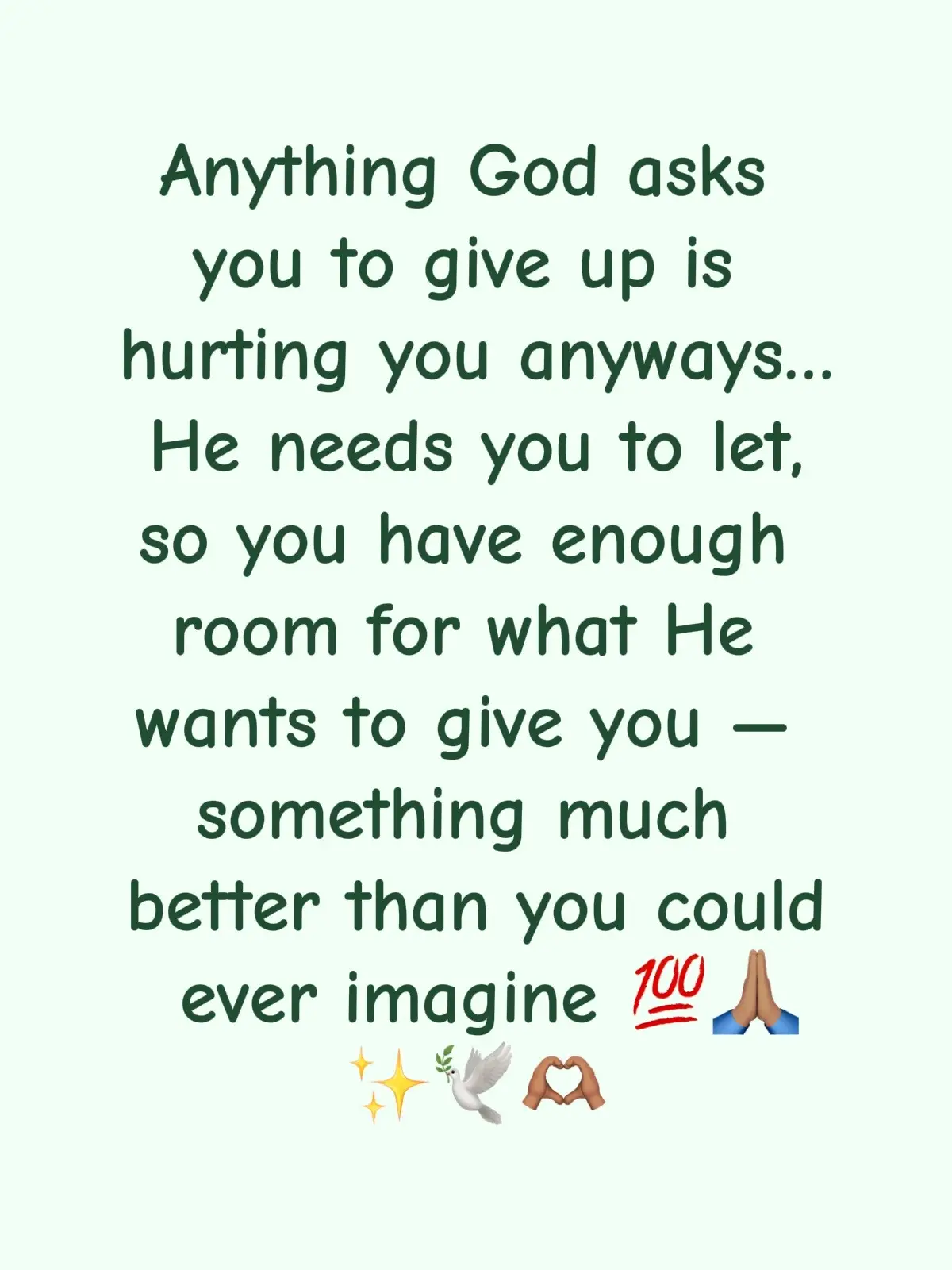 ✨ Sometimes the things God asks us to let go of are the very things weighing us down. It’s not because He wants to take from us, but because He wants to make room for something better. As moms, we hold on so tightly—to routines, expectations, even guilt. But God’s Word reminds us: 📖 “Forget the former things; do not dwell on the past. See, I am doing a new thing!” (Isaiah 43:18-19) 📖 “Cast all your anxiety on Him because He cares for you.” (1 Peter 5:7) 📖 “The Lord will fight for you; you need only to be still.” (Exodus 14:14) When we release what we were never meant to carry—whether it’s mom guilt, fear of failing, or control over how things “should” look—we finally open our hands for God’s peace, joy, and blessing. So if He’s asking you to lay something down today, trust that what’s ahead is greater than what you’re letting go of. 🌿💛