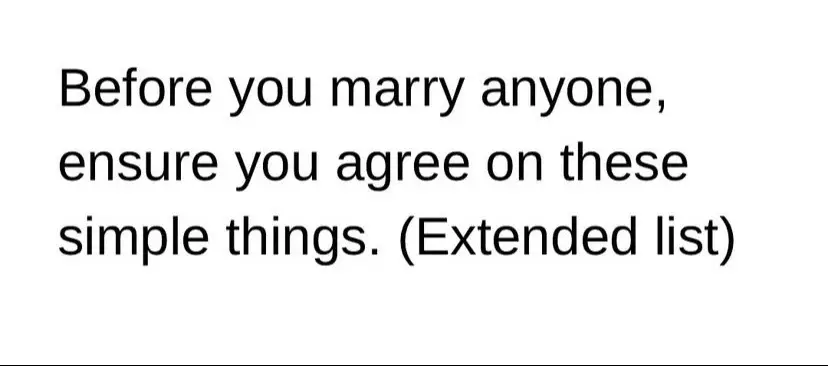 Before you marry, agree on the simple things — faith, family, finances, and future goals. It’s often not the big arguments that break relationships, but the small, overlooked details. Building a strong foundation starts with clear understanding. ❤️  #BeforeYouMarry #relationships  #marriagetips  #lovewisdom  #healthyrelationship  Do you want me to also include some trending