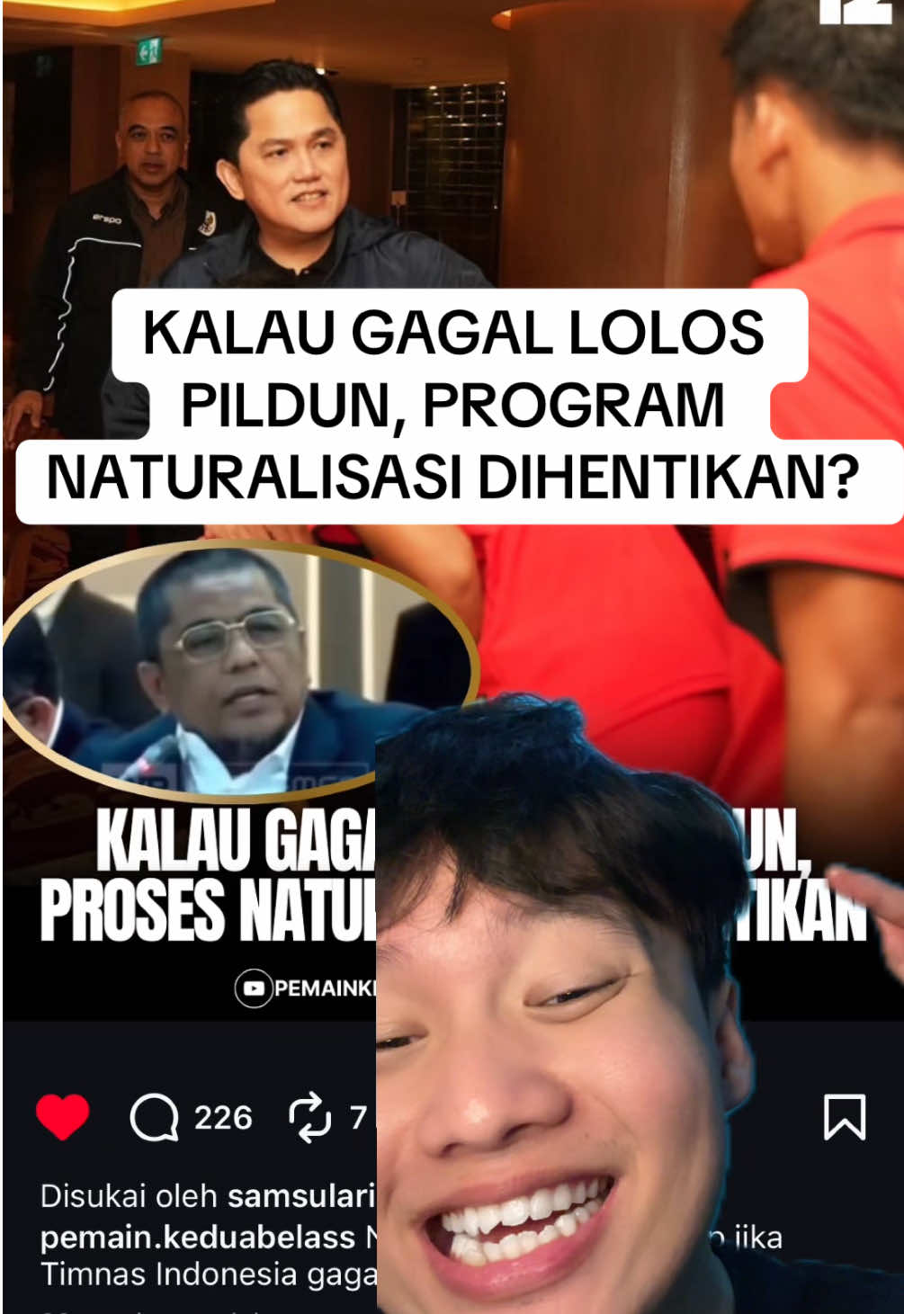 TimNas Indonesia kalau gagal lolos ke Piala Dunia 2026, Program Naturalisasi akan dihentikan? Bagaiman komentarnya gaiss? Ada benarnya juga, untuk memberikan tekanan kepada PSSI untuk memberikan hasil yang terbaik di Piala Dunia 2026. LET’S GO GARUDA!! BRAVO TIMNAS INDONESIA 💪🏻🇮🇩🔥 #timnasindonesia #timnasindonesia🇮🇩 #pssi #naturalisasi🇮🇩 #pialadunia2026 