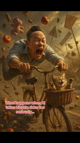 AI went wild with this bicycle ride. This workflow started with an image, followed by a storyboard to generate a fun attempt of a chaotic bicycle ride with a cat bouncing around in the basket with delight. Created the prompts with ChatGPT and created 3 clips with Sora. Made around 20 attempts and I just gave up and sitiched it all with CapCut. #AIchaos #funnyAI #SoraAI #viralvideo #catsoftiktok