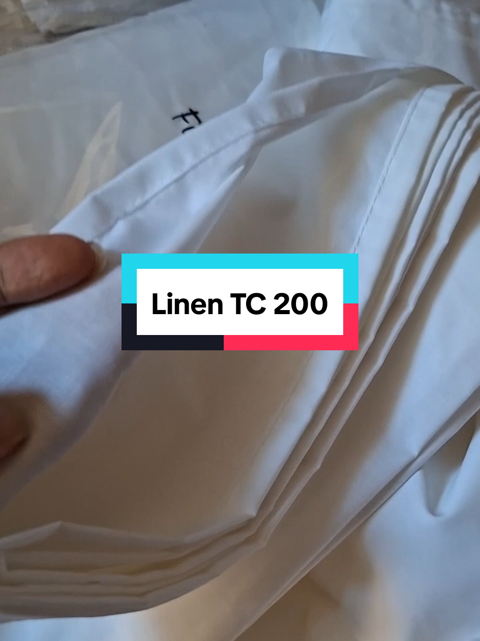Linen TC200 ready untuk segala linen menggunakan bahan TC 200 kondisi baru. warna putih, harga lebih ekonomis.