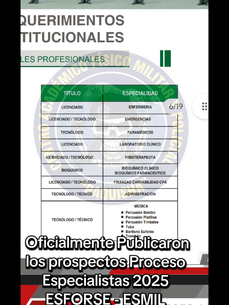 Te dejamos los títulos requeridos para el Proceso de Especialistas  de la ESFORSE  . #ejercitoecuatoriano🇪🇨 #esforse #especialistas #musicos #fyp 