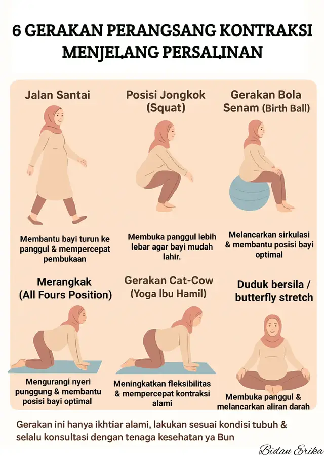 Semua dilakukan perlahan & sesuai kemampuan tubuh. Hanya dilakukan bila tidak ada komplikasi kehamilan (plasenta previa, perdarahan, tekanan darah tinggi, dsb). 👉 Jadi gerakan ini bisa membantu merangsang kontraksi dan mempercepat turunnya bayi, tapi tetap aman bila dilakukan dengan pendampingan tenaga kesehatan. #yoga #PregnancyTips #persalinan #fypage #kehamilan