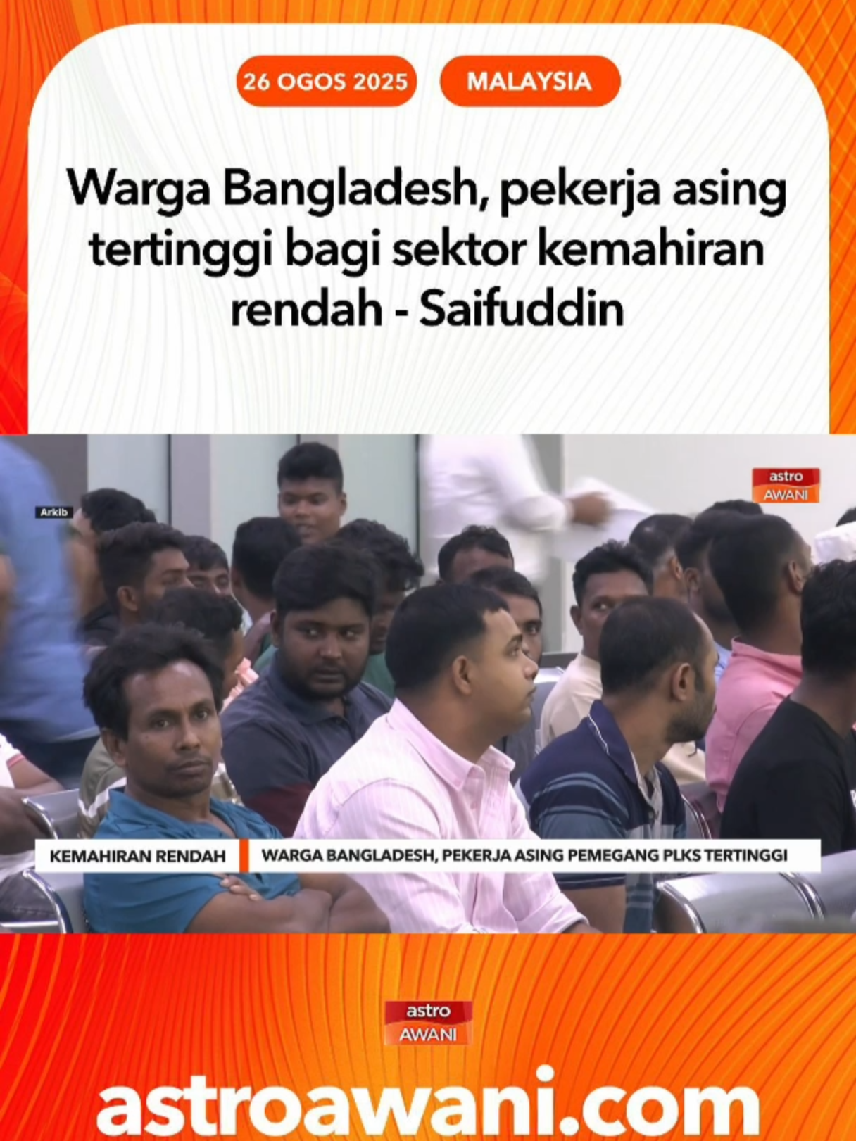 Jabatan Imigresen Malaysia (JIM) merekodkan lebih 803,000 pemegang PLKS warga Bangladesh aktif di Malaysia sehingga Jun 2025, menjadikan mereka sumber pekerja asing terbesar di negara ini. #AWANInews