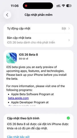 iOS 26 beta 8 cài đặt 