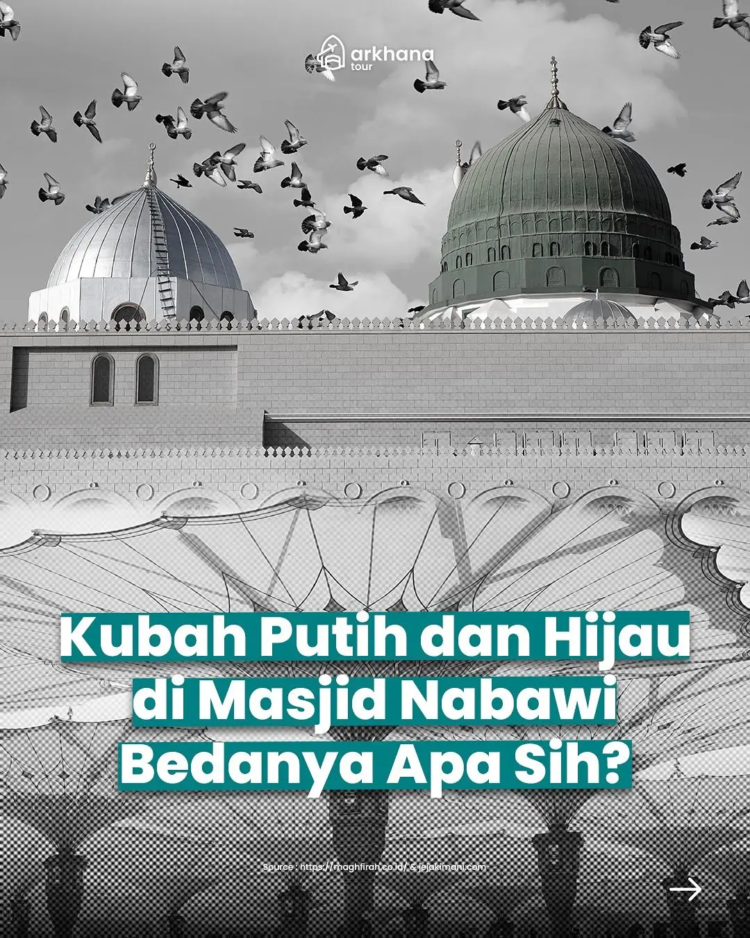 Masjid Nabawi selalu menyimpan cerita sejarah Islam yang penuh makna. Kubah putih dan kubah hijaunya bukan hanya indah dipandang, tapi juga menyimpan kisah-kisah penting tentang Rasulullah ﷺ dan umat Islam saat itu. Yuk kita cari tahu bareng, supaya kita semakin rindu dengan Madinah Al Munawwarah🥹💚 Jangan lupa save dan share ke temen kamu ya!😉 #arkhanatour #sejarahislam #tipsumroh #umroh #umroh2025 
