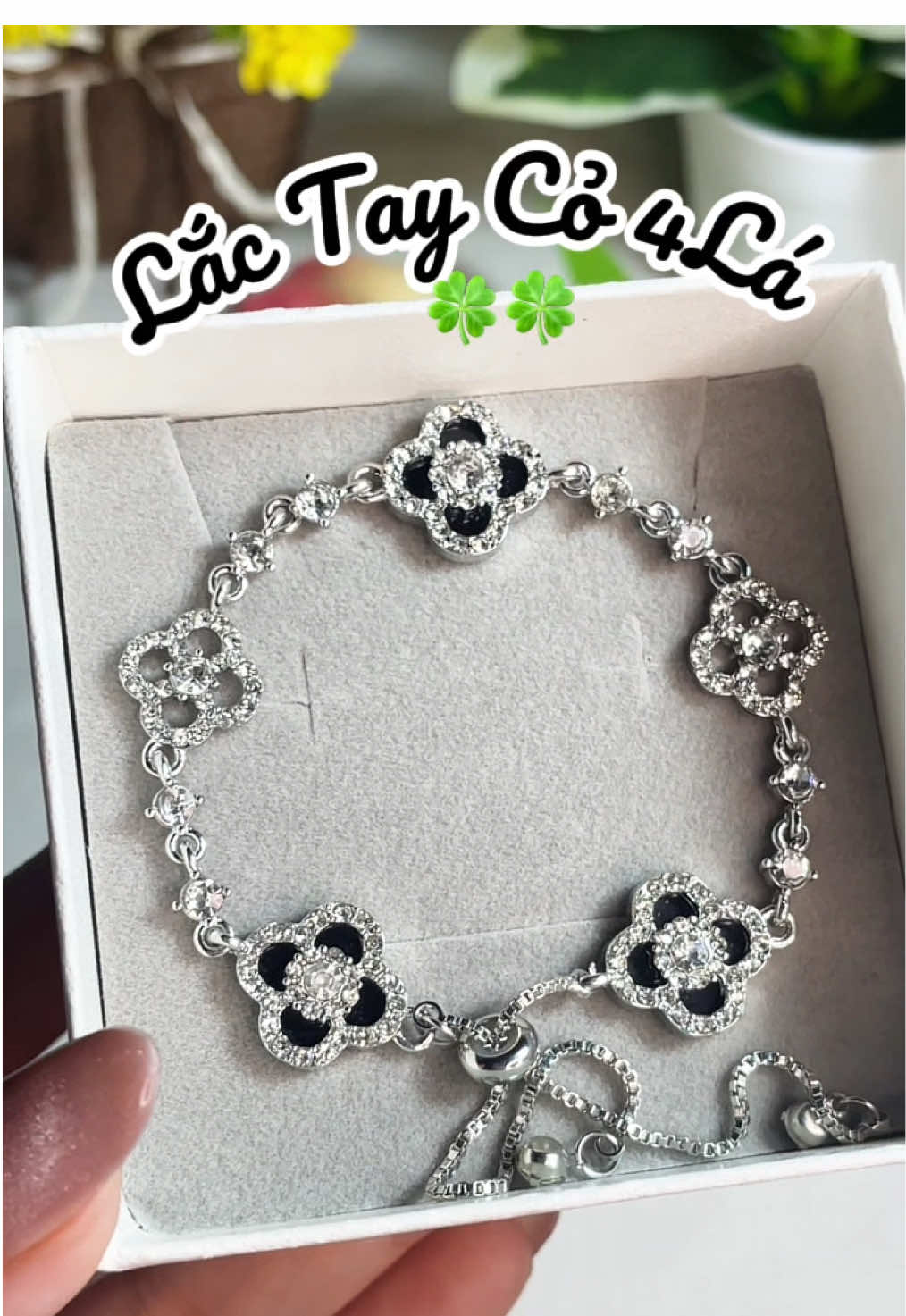 Lắc tay cỏ 4lá may mắn thiết kế bản dây rút điều chỉnh dễ dàng #lắctay #vòngtay #cỏ_4_lá🍀 #quàtặng #xuhuongtiktok 