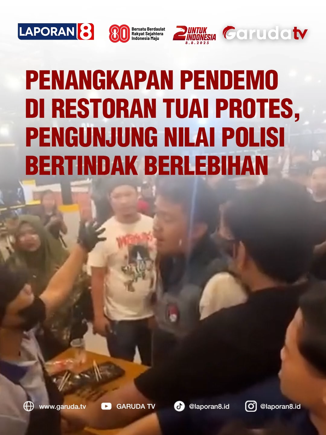 Kericuhan terjadi di salah satu gerai Mie Gacoan di Jakarta Pusat pada Senin (25/8/2025), saat sekelompok demonstran memasuki restoran. Aparat diduga langsung mengamankan mereka, namun tindakan tersebut dinilai berlebihan oleh sejumlah saksi. Aksi itu memicu solidaritas spontan dari pengunjung dan karyawan yang membela para pendemo. Video | Editor : jktnewss (Instagram) | Asas Naskah | Admin : Awan | Raihana 🌐 Saksikan Garuda TV di Free to Air atau Streaming melalui: www.garuda.tv | YouTube Garuda TV | Aplikasi Vidio | Wewatch | IndiHome CH111 | Transvision CH824 | FirstMedia CH45 #GarudaTV #Laporan8 #GasTrust #2TahunUntukIndonesia #HUTGarudaTV #GasTrus #GarudaTV2Tahun #UlangTahunGarudaTV #MieGacoan #JakartaPusat #SolidaritasPengunjung #AksiDemo